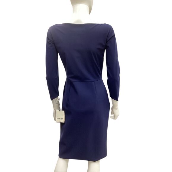 NWT Chiara Boni Dress Size 14 Made In Italy Decorative Satin Bow Navy Blue - Picture 4 of 6